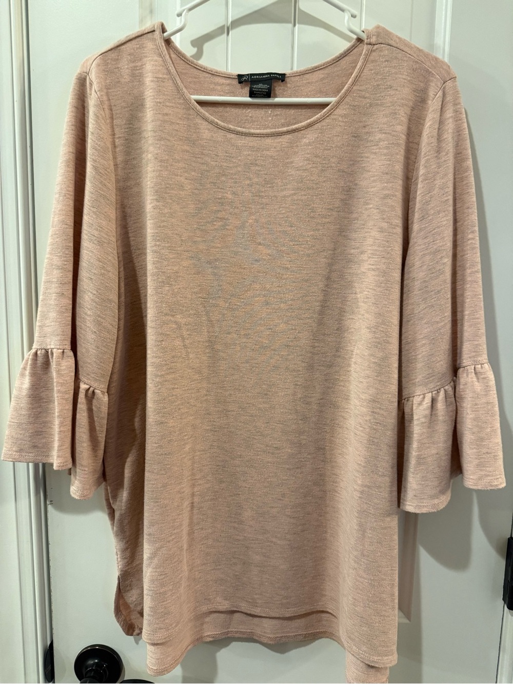 Adrianna Papell Heather Pink Ruffle Bell Sleeve Knit‎ Top XL